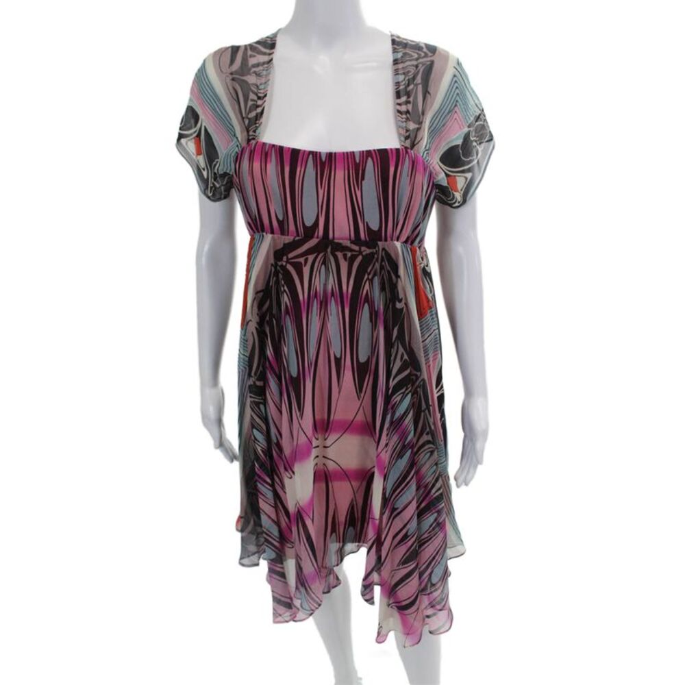 ABS Collection Womens Abstract Print Sheer Flare A-Line Dress Multicolor Size 6